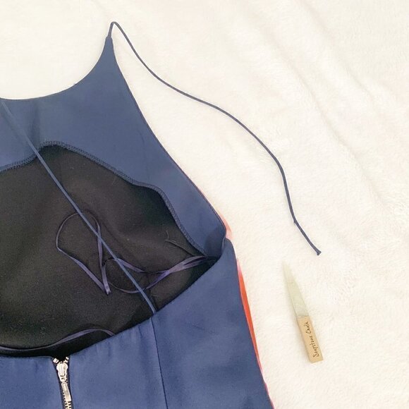 Nicholas red white blue floral fitted silk asymmetrical mini dress needs repair - Picture 7 of 10